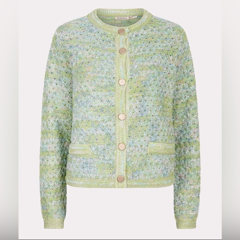 NWT Esqualo Green Patterned Knit Cardigan Sweater Size S - Picture 11 of 12